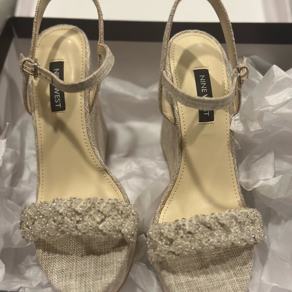 Nine West Women's Beige Wedge Sandals